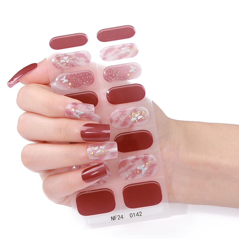 Full Cover Adhesive - 16 เคล็ดลับ Sparkly กึ่งหายเจลเล็บแถบ Shining Butterfly