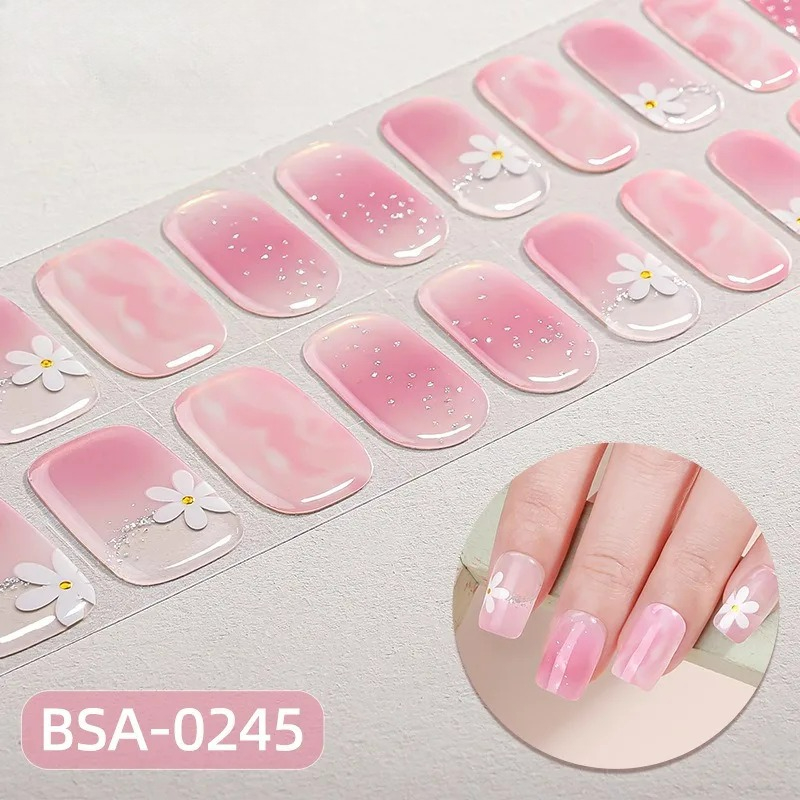Full Cover Adhesive - ไม่มีหลอด UV เจลเล็บกึ่งสำเร็จรูป แผ่นติดเล็บไล่เฉดสี สติ๊กเกอร์ติดเล็บแบบเต็มเล็บ ติดเองได้