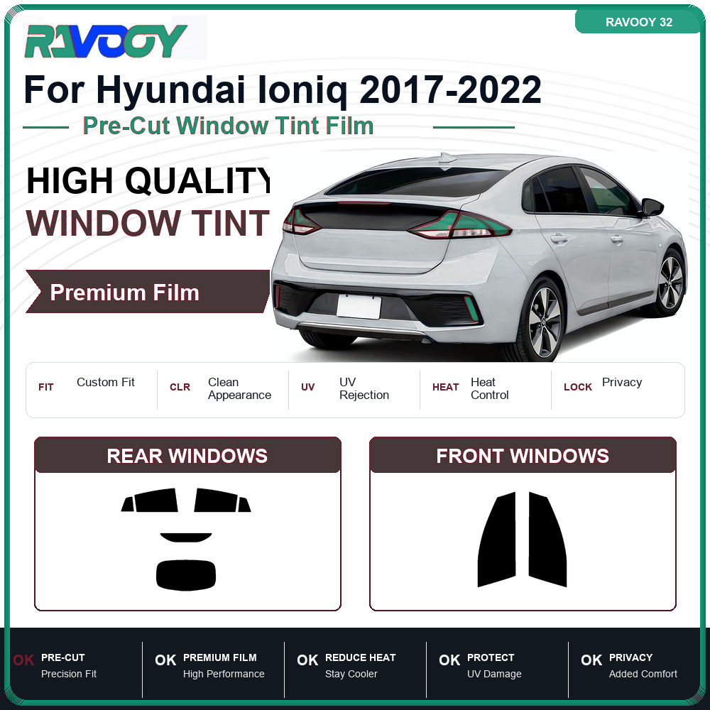 Privacy Screen Protector - ฟิล์มกรองแสงพรีเมียมสำเร็จรูปสำหรับ Hyundai Ioniq 2017-2022 สำหรับกระจกหน้าและหลัง ป้องกันรังสียูวี